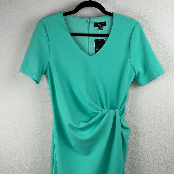 Tahari ASL Side Knot Stretch Crepe Seafoam Green Sheath Knee Length Dress 4 NWT - Picture 5 of 14